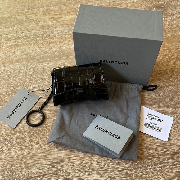 Balenciaga Hourglass Croc Embossed Leather Key Chain Card Case - Picture 4 of 10